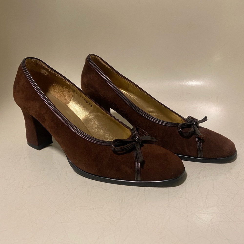 YSL Vintage Brown Suede Kitten Heels with Bows Size 35